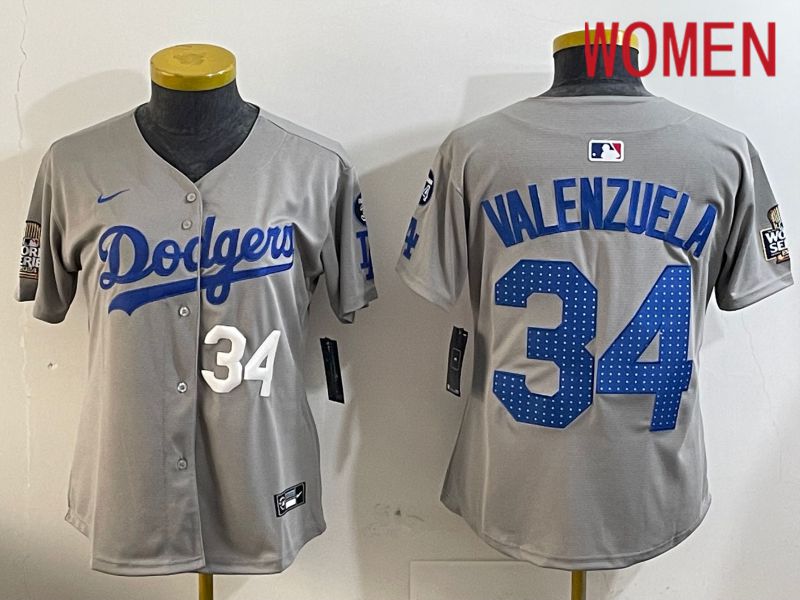 Women Los Angeles Dodgers #34 Valenzuela Grey Game 2024 Nike MLB Jersey style 12053->women mlb jersey->Women Jersey